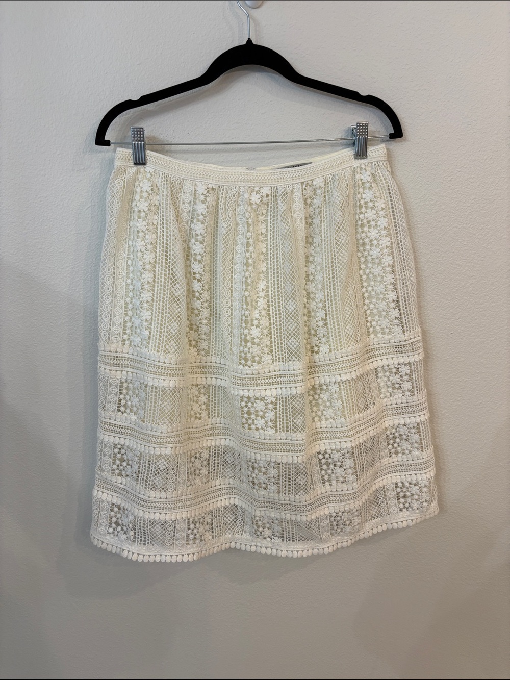 AllSaints Rowan White Chalk Floral Crochet Lace A-Line Skirt Mini / Midi